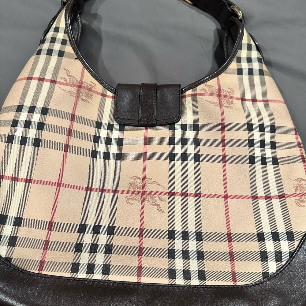 Burberry Cream and Black Hobo Bag with Iconic Design